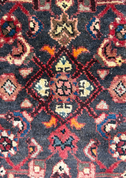 3.8x9.10 ft Vintage 1930s Anatolian: Hand Knotted Wool Village Carpet, Geometric Tribal Design