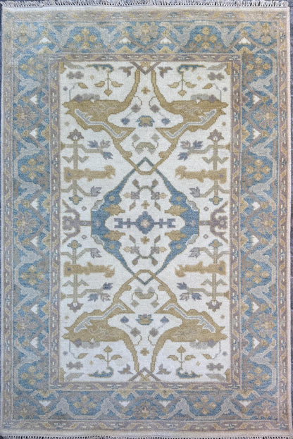 4x6 ft Hand-knotted Oushak Turkish Rug: Modern-Style Wool Carpet