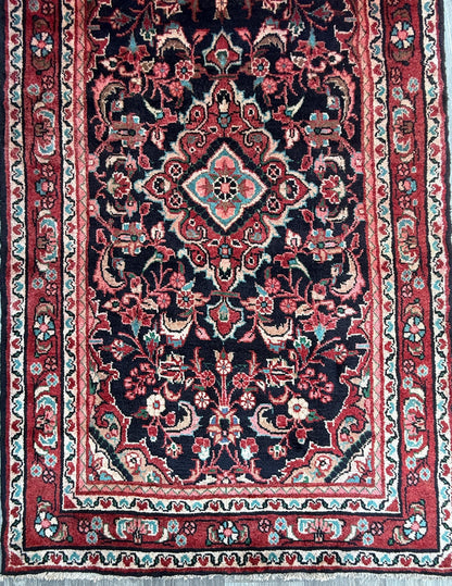 3.6x11 ft Vintage 1930s Runner Rug: Hand Knotted Wool Anatolian Tribal Carpet