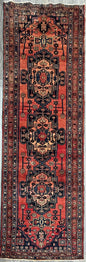 3.2x10.1 ft Vintage 1930s Runner Rug: Hand Knotted Wool Anatolian Farmhouse Village Carpet, Geometric Tribal Design