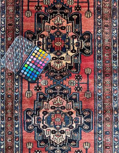 3.2x10.1 ft Vintage 1930s Runner Rug: Hand Knotted Wool Anatolian Farmhouse Village Carpet, Geometric Tribal Design