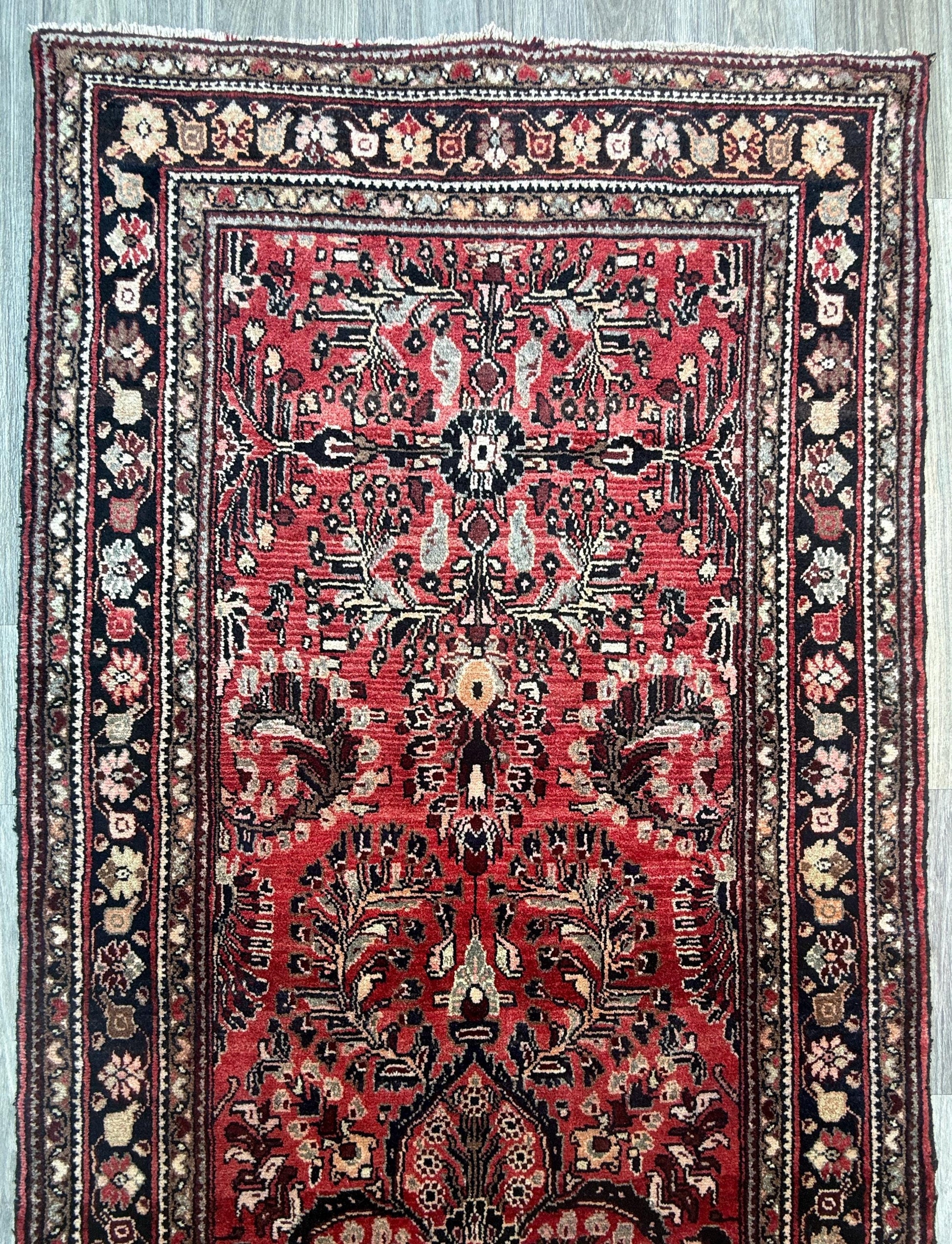 3.5x9.1 ft Vintage 1930s Rug: Authentic Anatolian Tribal Runner, Hand Knotted Wool Geometric Village Carpet