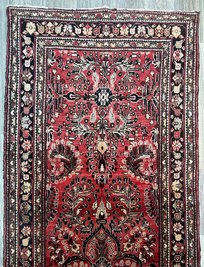 3.5x9.1 ft Vintage 1930s Rug: Authentic Anatolian Tribal Runner, Hand Knotted Wool Geometric Village Carpet