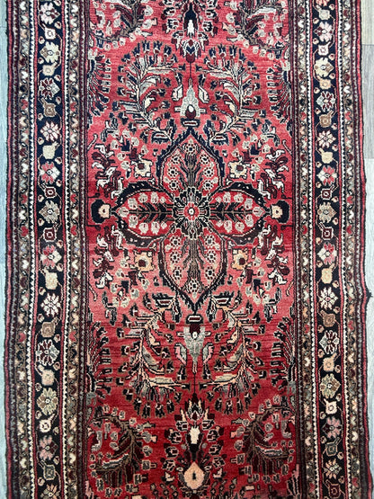 3.5x9.1 ft Vintage 1930s Rug: Authentic Anatolian Tribal Runner, Hand Knotted Wool Geometric Village Carpet