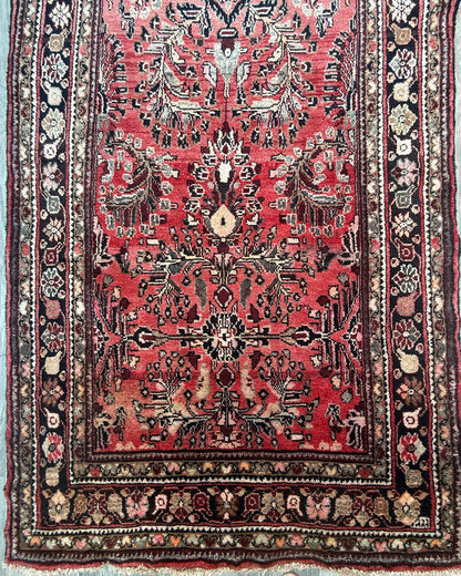 3.5x9.1 ft Vintage 1930s Rug: Authentic Anatolian Tribal Runner, Hand Knotted Wool Geometric Village Carpet