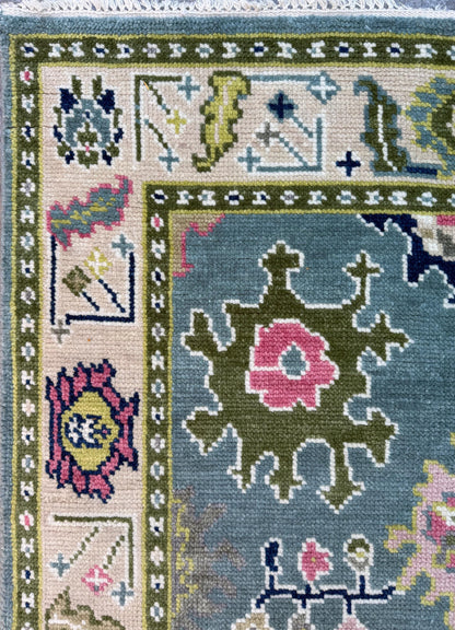 4x6.3 ft Hand-Knotted Wool Oushak Rug: Modern Bohemian Carpet