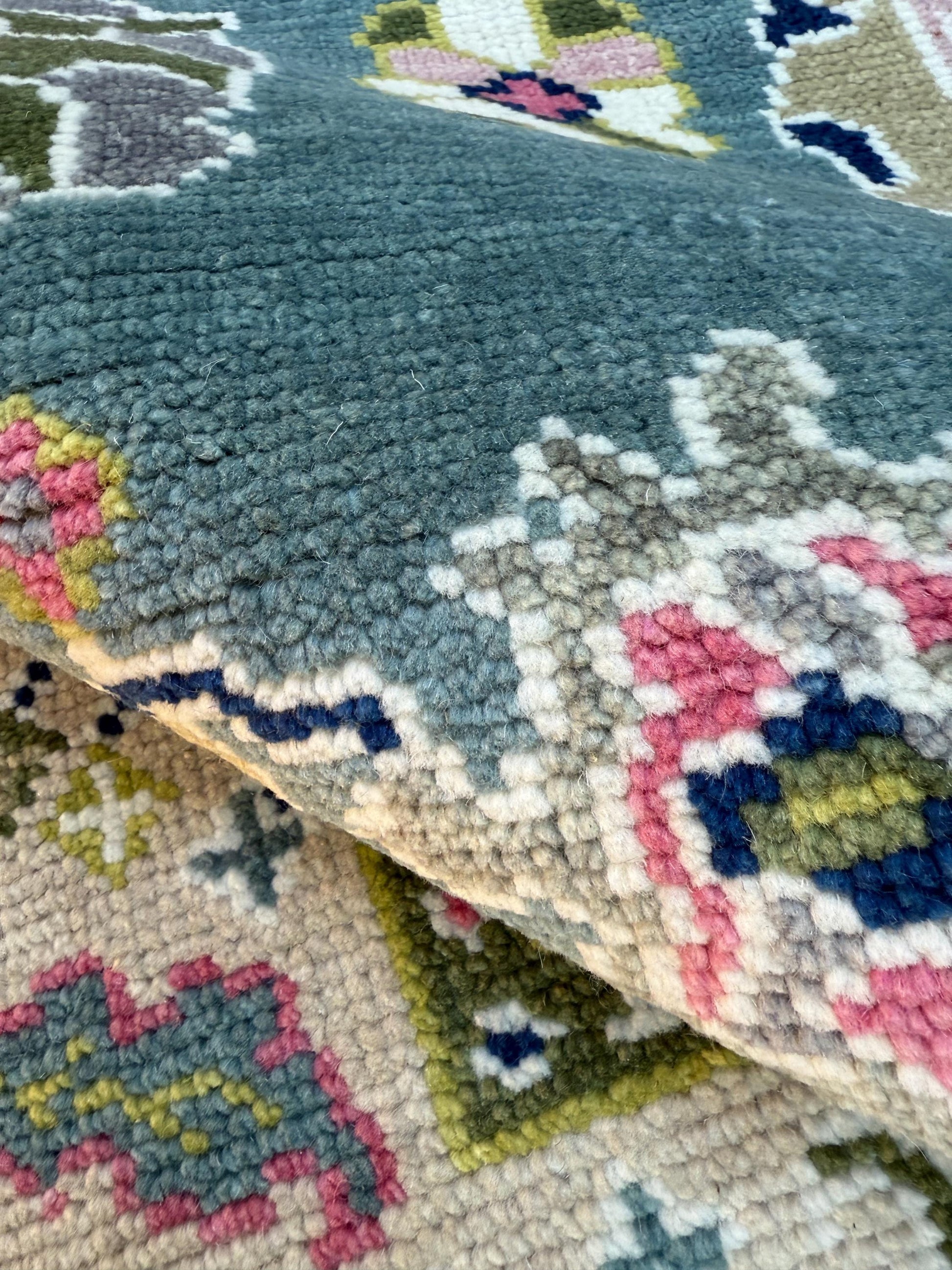 4x6.3 ft Hand-Knotted Wool Oushak Rug: Modern Bohemian Carpet
