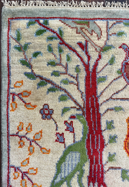 4x6 ft Handmade Oushak Wool Rug: Anatolian Tree of Life Design