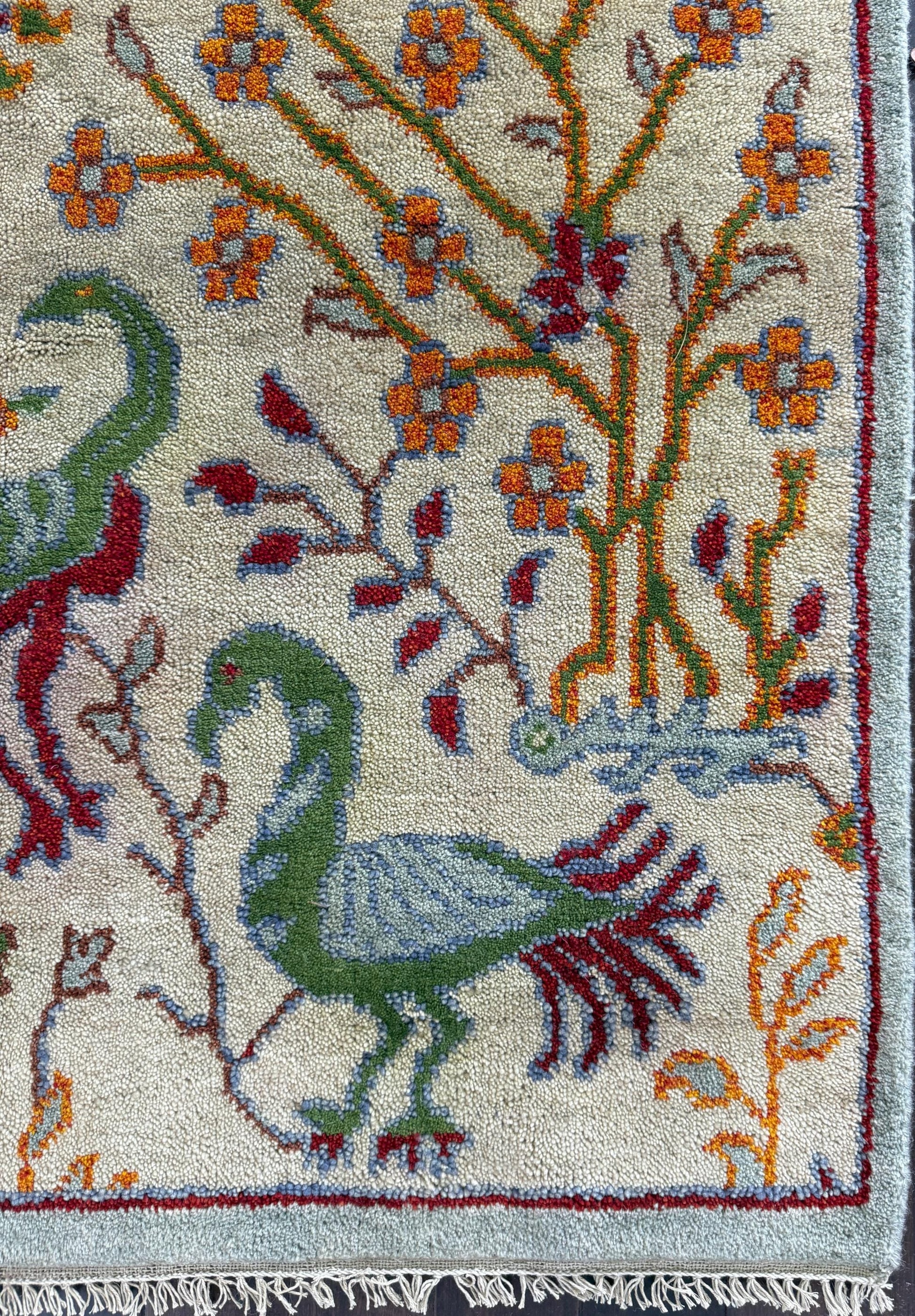 4x6 ft Handmade Oushak Wool Rug: Anatolian Tree of Life Design