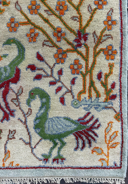 4x6 ft Handmade Oushak Wool Rug: Anatolian Tree of Life Design