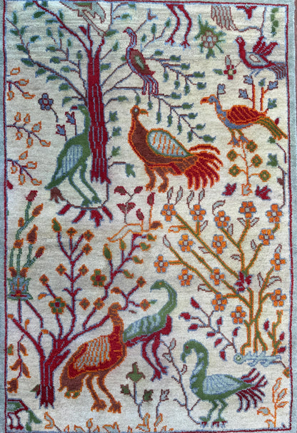 4x6 ft Handmade Oushak Wool Rug: Anatolian Tree of Life Design