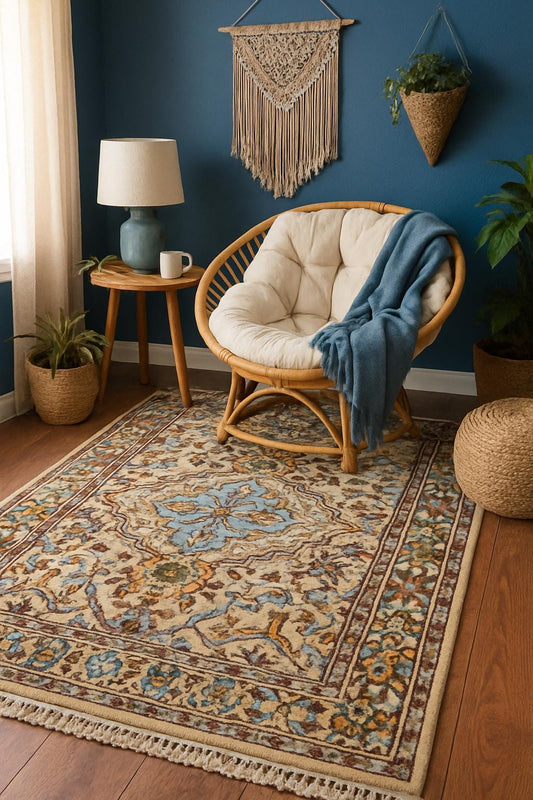 4x6 ft Hand-Knotted Oushak Rug: Wool, Geometric Boho