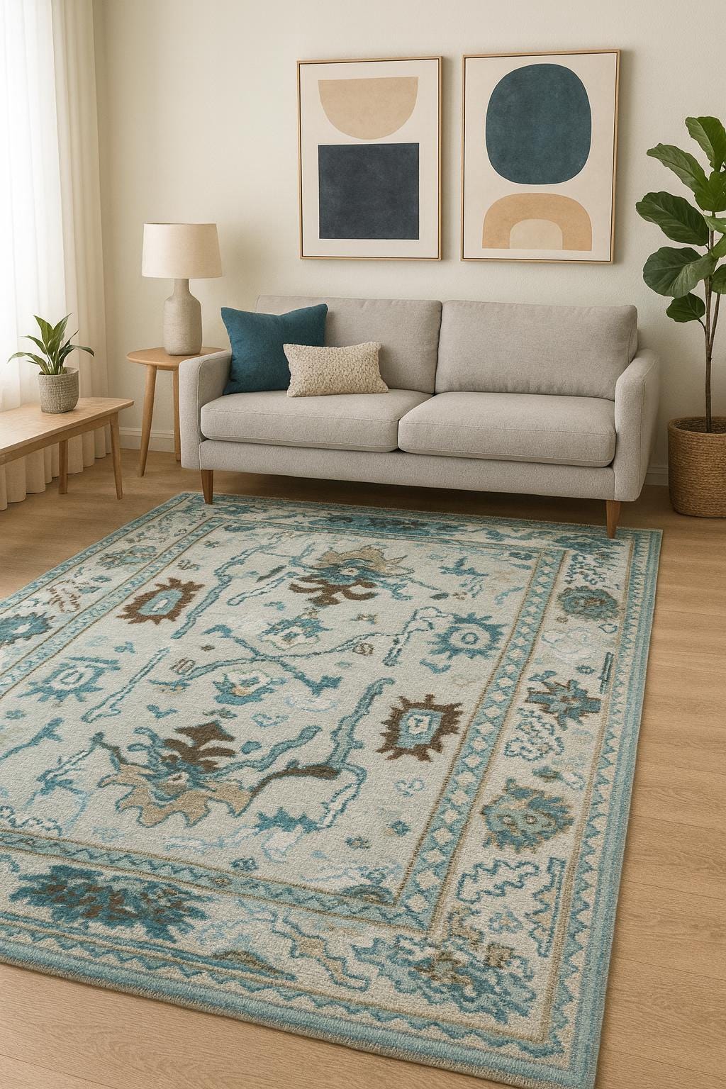 4x6 ft Hand Knotted Wool Oushak Rug: Modern Bohemian Carpet