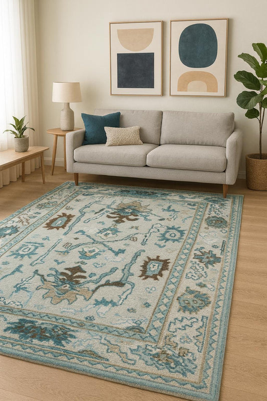 4x6 ft Hand Knotted Wool Oushak Rug: Modern Bohemian Carpet