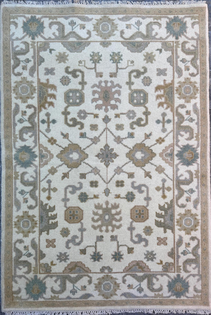 4x6 ft Handmade Ushak Rug: Modern Bohemian Wool Carpet