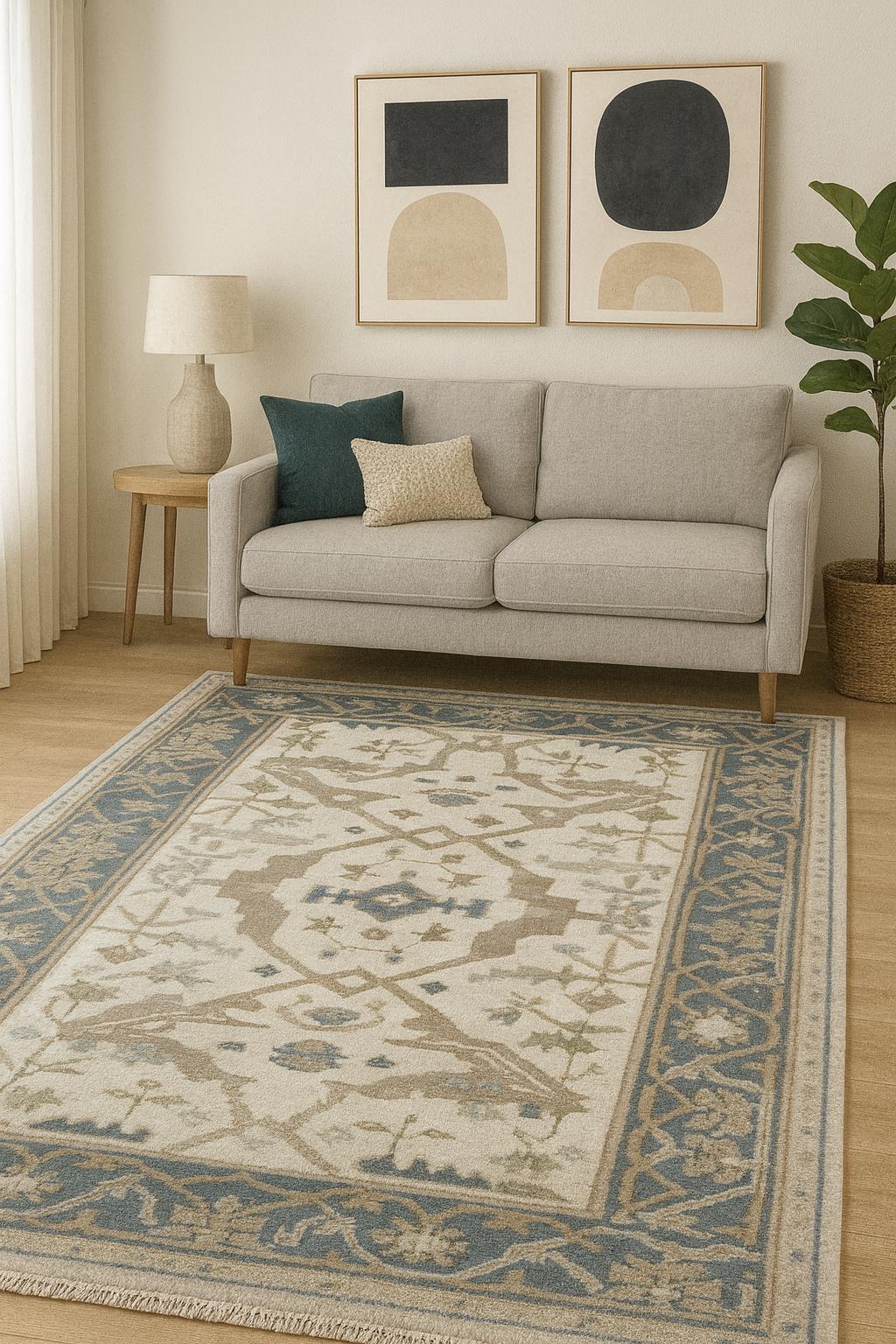 4x6 ft Handmade Oushak Wool Rug: Modern Bohemian Decor