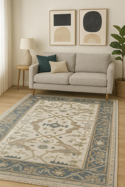 4x6 ft Handmade Oushak Wool Rug: Modern Bohemian Decor