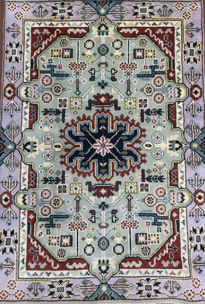4x6 ft Handmade Heriz Oushak Rug: Modern Bohemian Wool Carpet