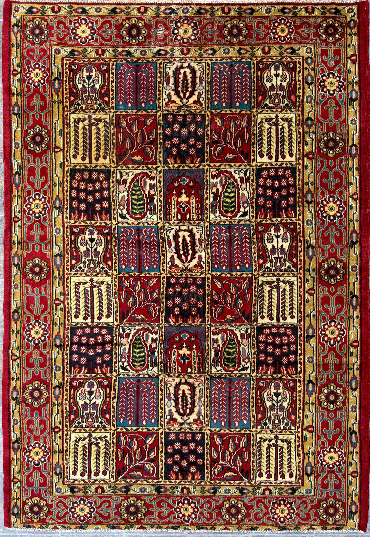 4x6 ft Vintage Baghtiyaar Pictorial Rug: Hand-Knotted Wool Oriental Carpet