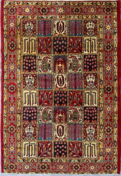 4x6 ft Vintage Baghtiyaar Pictorial Rug: Hand-Knotted Wool Oriental Carpet