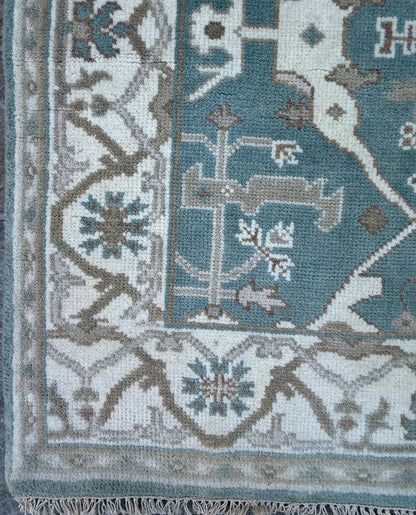 4x4 ft Hand-Knotted Square Oushak Wool Rug: Boho Anatolian Carpet