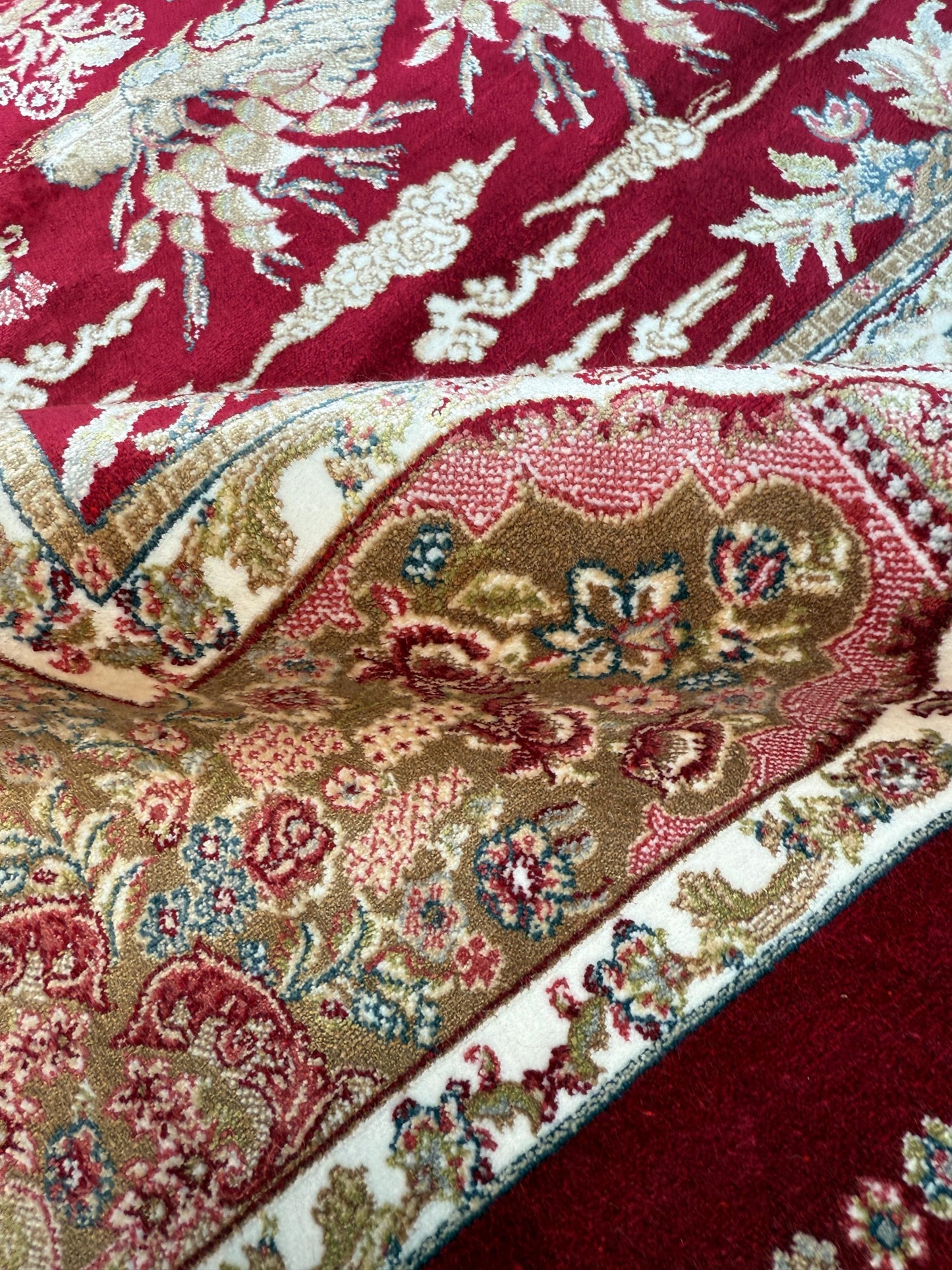 5x3 ft Signed Quomm Silk Rug: Hand Knotted Power Loomed Hunting Scene Carpet