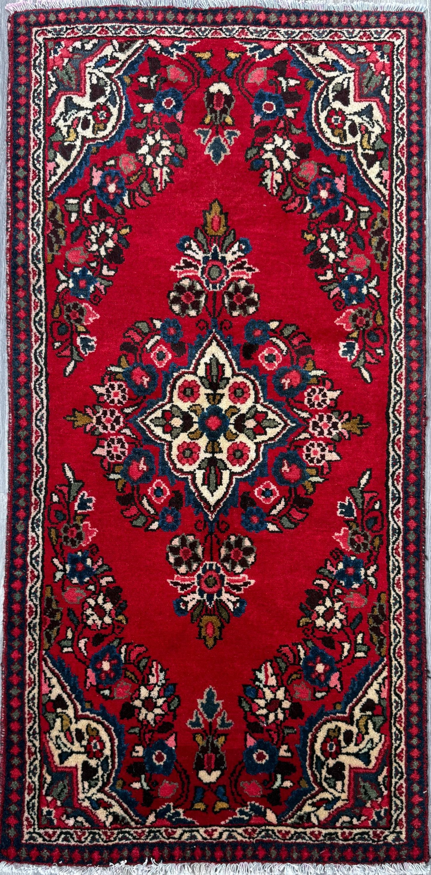 4x2 ft Vintage Hamadan Wool Rug: Hand-Knotted Oriental Carpet