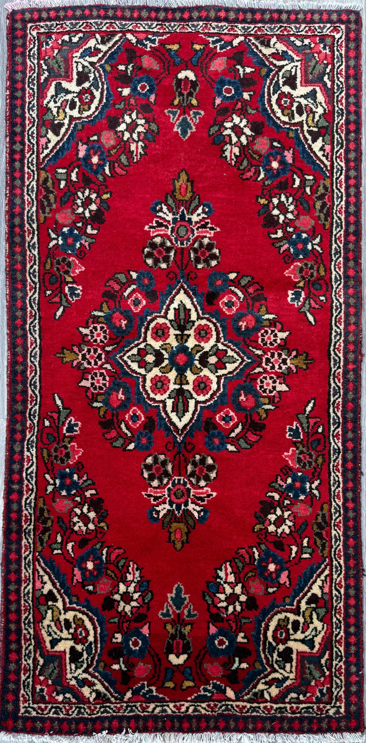 4x2 ft Vintage Hamadan Wool Rug: Hand-Knotted Oriental Carpet