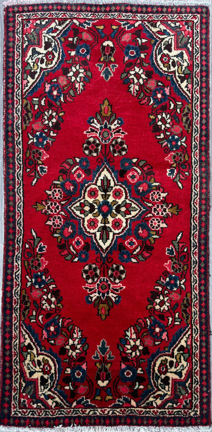 4x2 ft Vintage Hamadan Wool Rug: Hand-Knotted Oriental Carpet