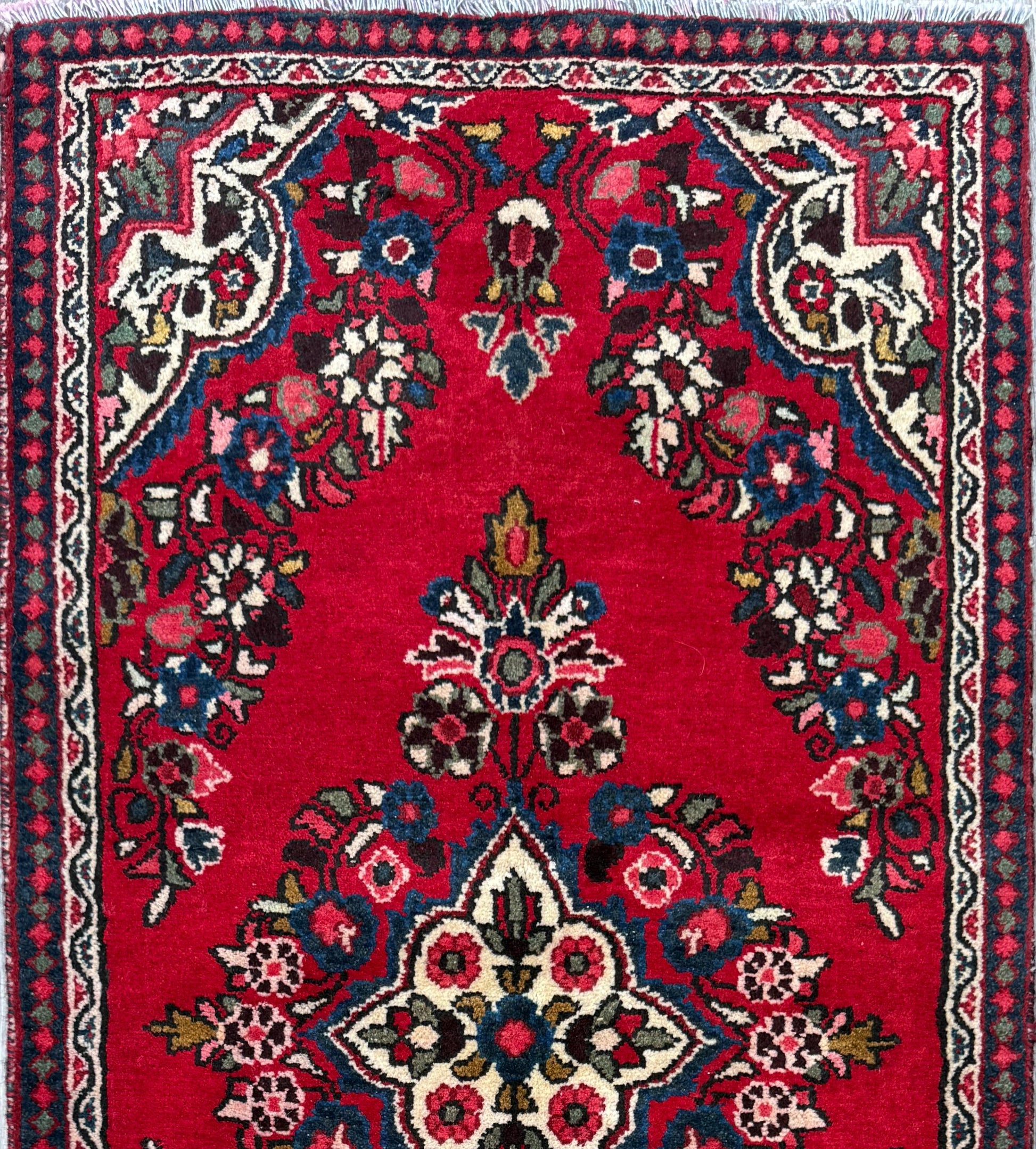 4x2 ft Vintage Hamadan Wool Rug: Hand-Knotted Oriental Carpet