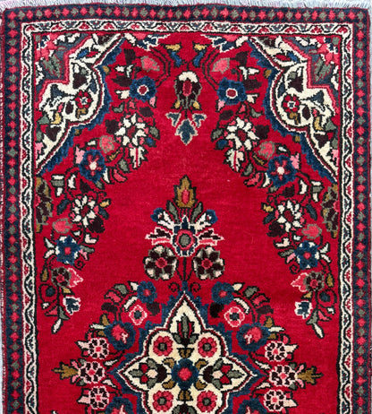 4x2 ft Vintage Hamadan Wool Rug: Hand-Knotted Oriental Carpet