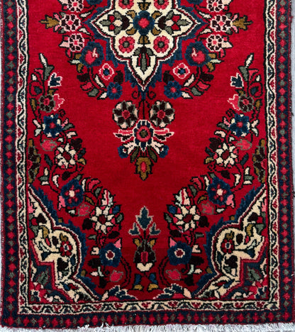 4x2 ft Vintage Hamadan Wool Rug: Hand-Knotted Oriental Carpet