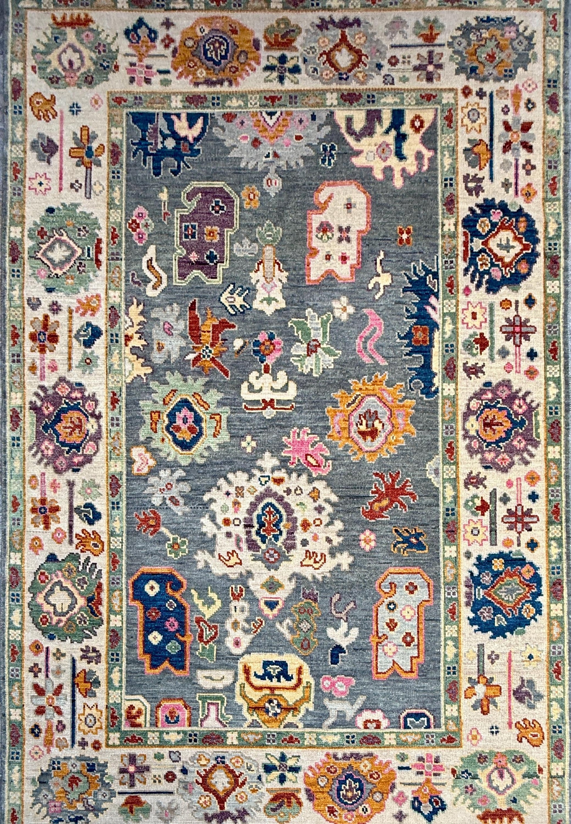 6x9 ft Oushak Hand Knotted Rug: Bohemian Wool Carpet