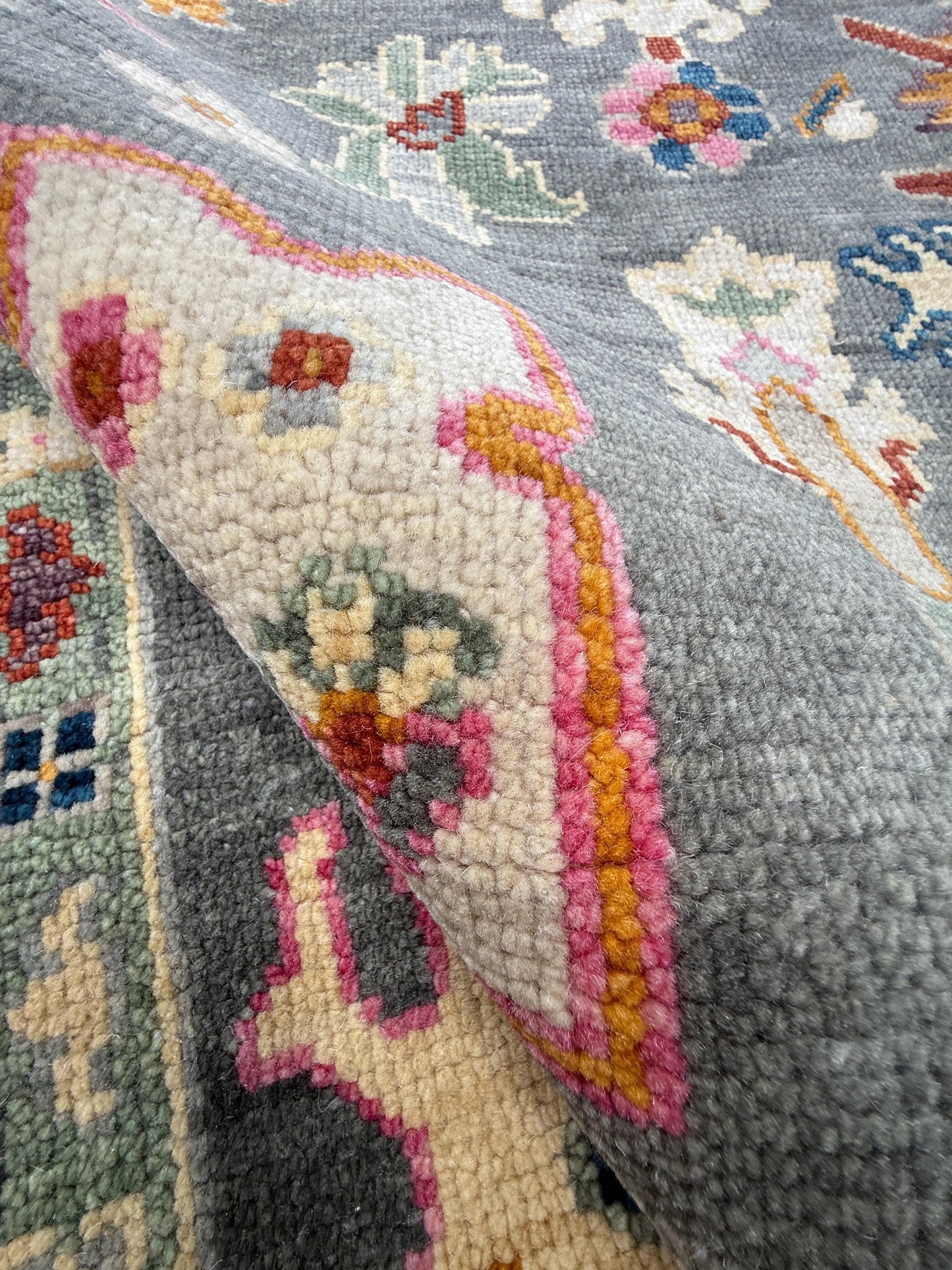 6x9 ft Oushak Hand Knotted Rug: Bohemian Wool Carpet