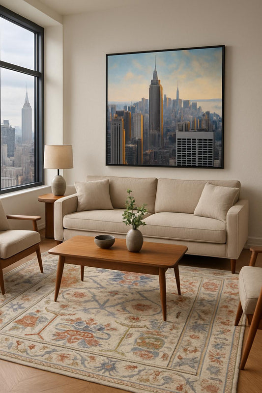 6x9 ft Pastel Oushak Hand Knotted Rug: Beige Wool Bohemian Carpet