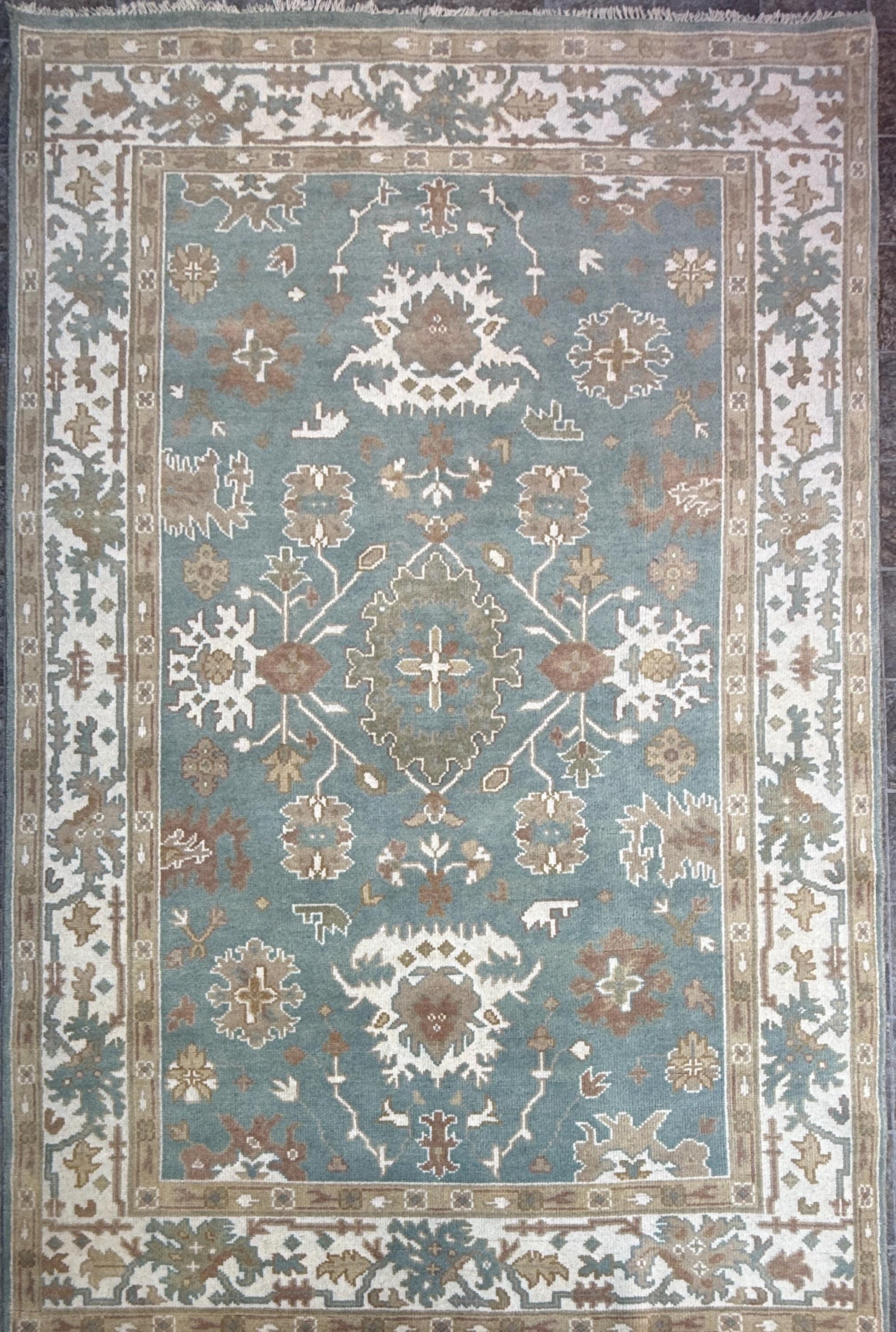 6x9 ft Pastel Oushak Hand Knotted Rug: Bohemian Wool Carpet
