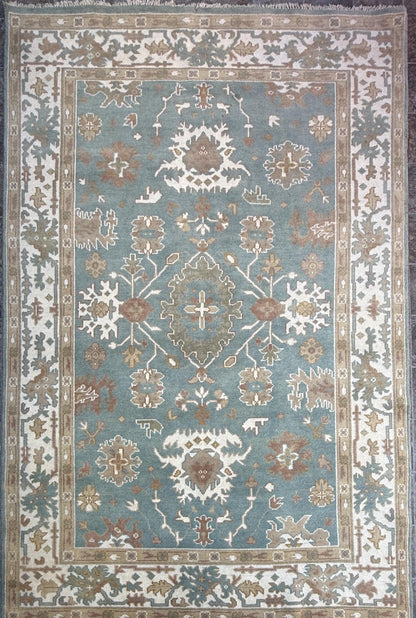 6x9 ft Pastel Oushak Hand Knotted Rug: Bohemian Wool Carpet