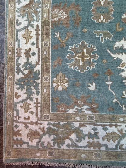 6x9 ft Pastel Oushak Hand Knotted Rug: Bohemian Wool Carpet