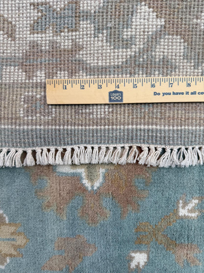 6x9 ft Pastel Oushak Hand Knotted Rug: Bohemian Wool Carpet