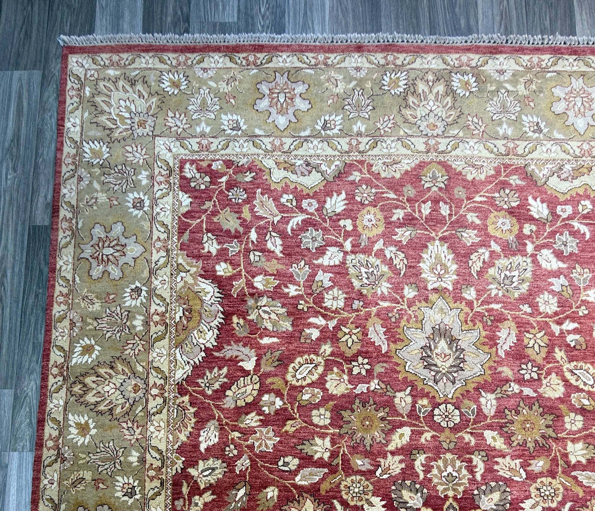9x12 ft Tabriz Rug Oushak Style: Hand Knotted Wool Carpet with Rust & Olive Floral Design