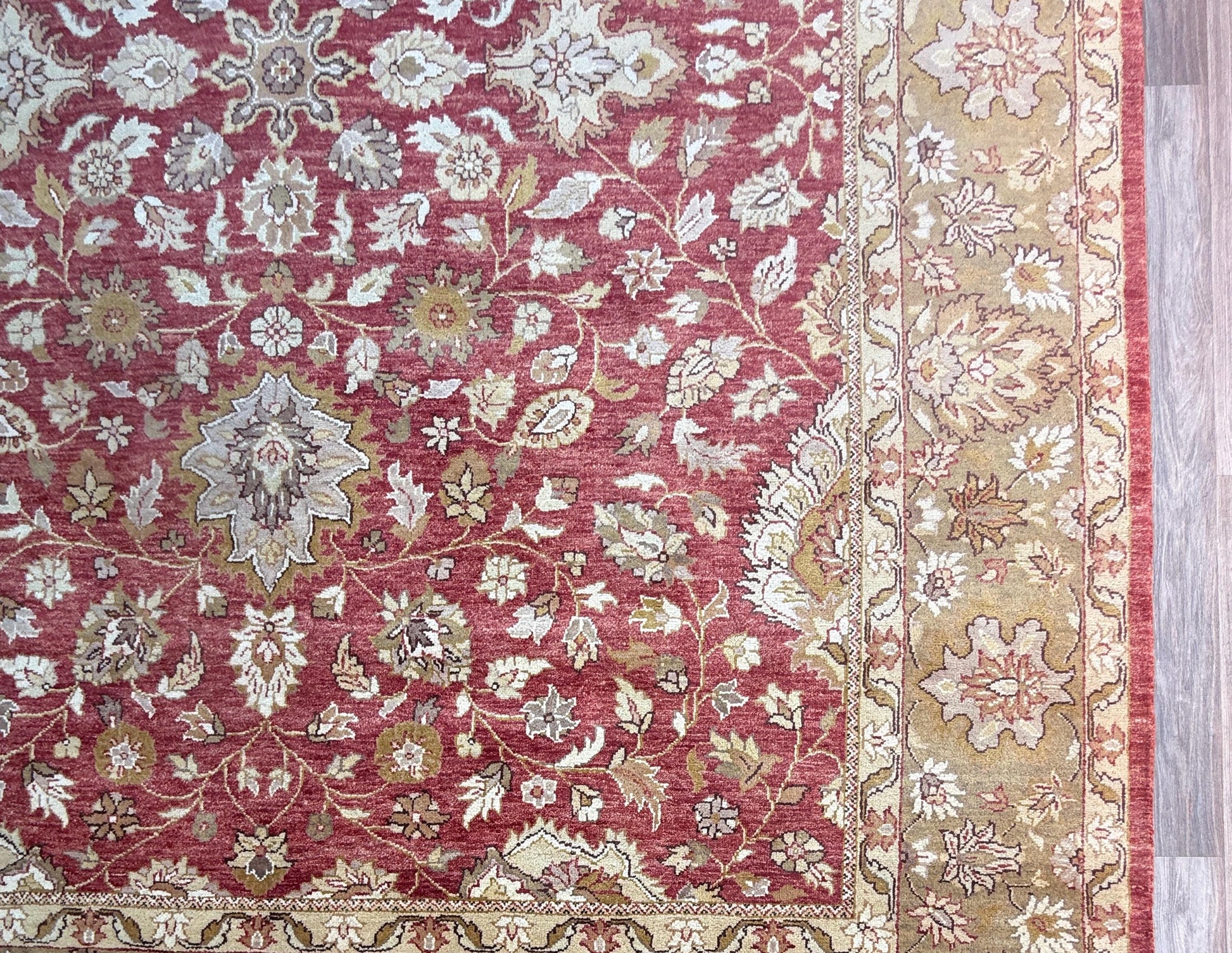 9x12 ft Tabriz Rug Oushak Style: Hand Knotted Wool Carpet with Rust & Olive Floral Design