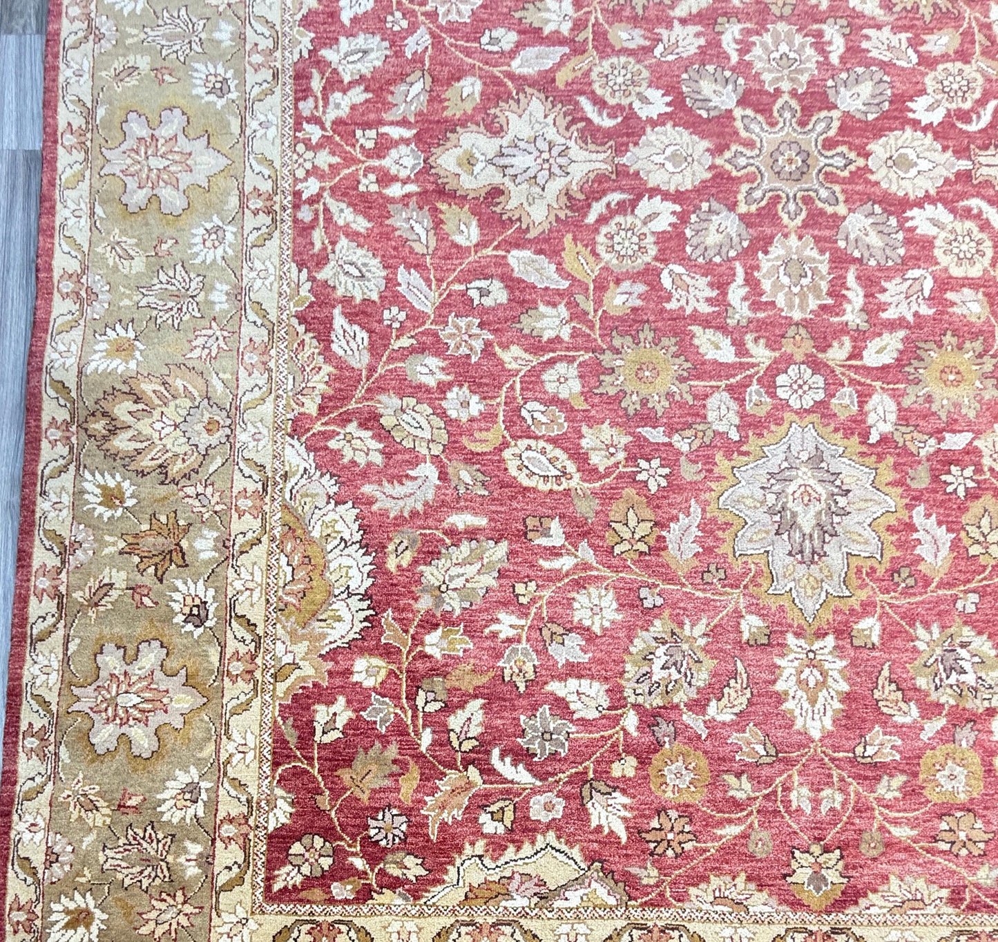 9x12 ft Tabriz Rug Oushak Style: Hand Knotted Wool Carpet with Rust & Olive Floral Design
