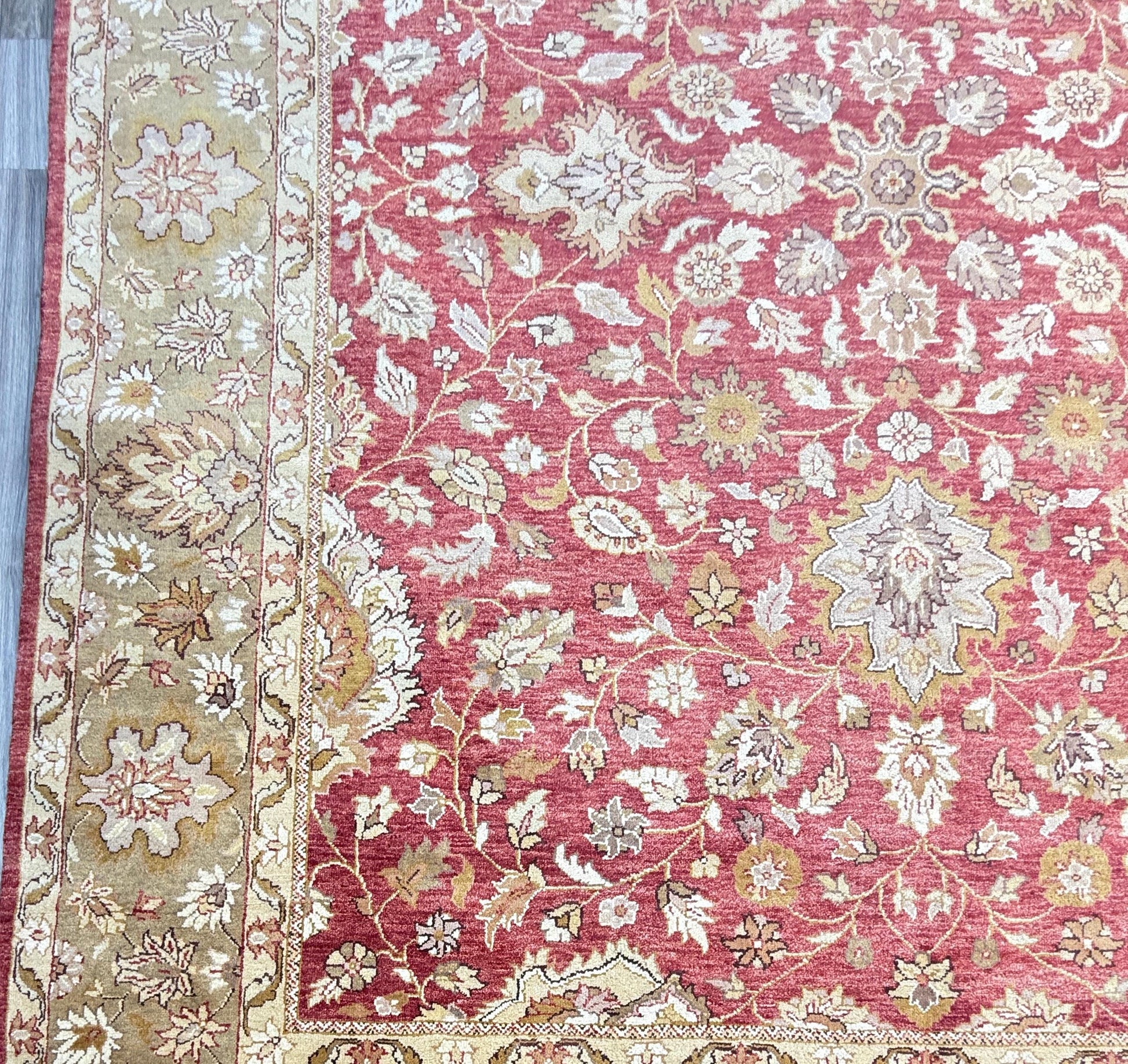 9x12 ft Tabriz Rug Oushak Style: Hand Knotted Wool Carpet with Rust & Olive Floral Design
