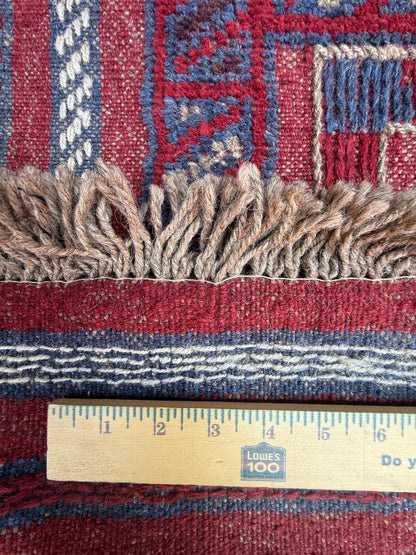 8.5x2 ft Vintage 1990s Afghan Mashwani Kilim Runner Rug: Hand Knotted Wool Tribal Area Carpet
