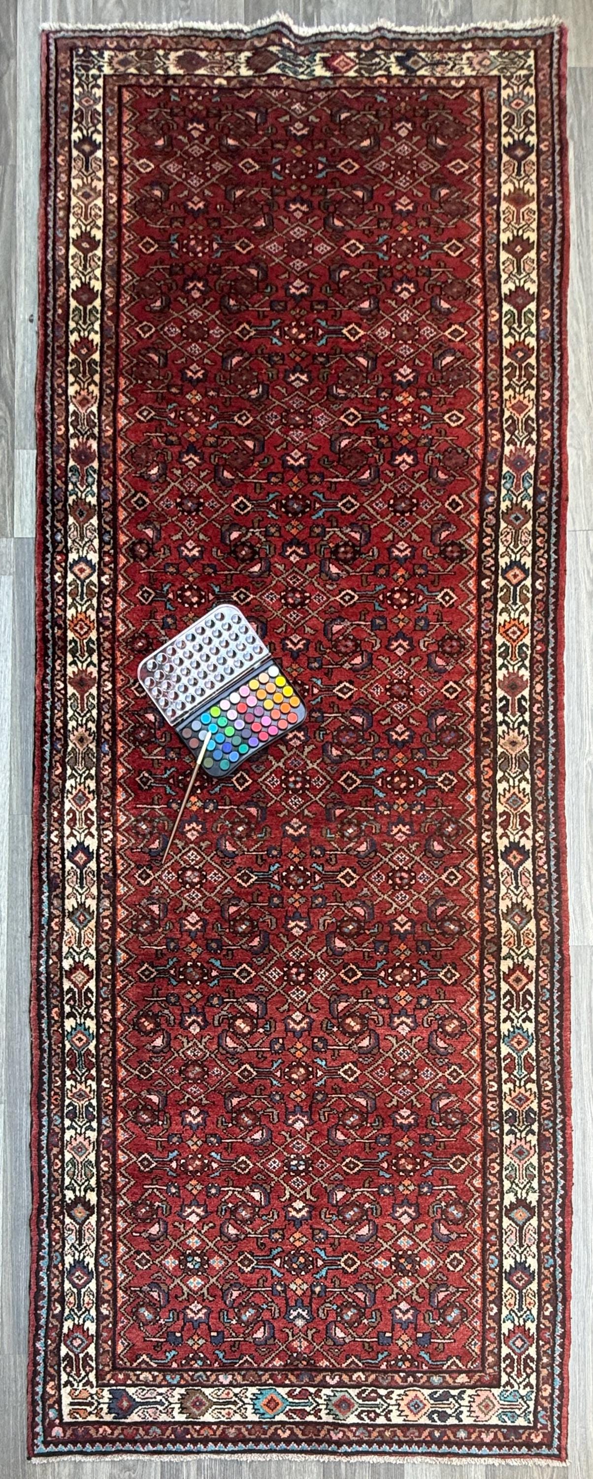 4x11 ft. Vintage 1940s Runner Rug: Hand Knotted Wool Anatolian Village Geometric Carpet
