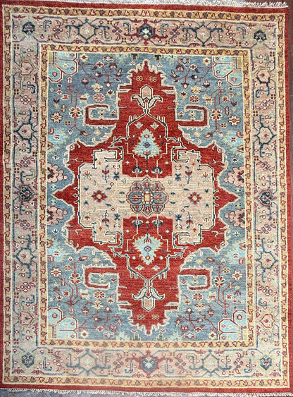 8x10 ft Turkish Heriz Rug: Hand Knotted Wool Oriental Carpet