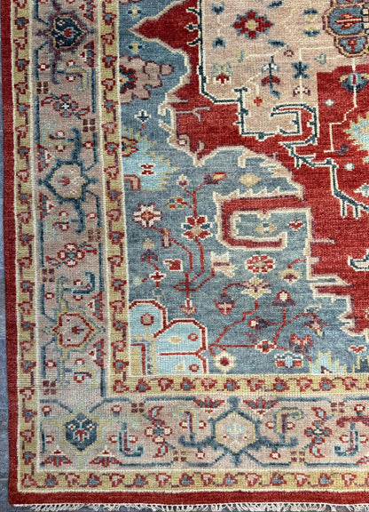 8x10 ft Turkish Heriz Rug: Hand Knotted Wool Oriental Carpet