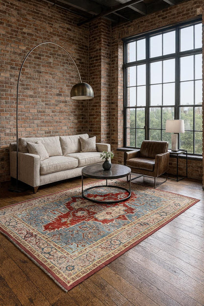 8x10 ft Turkish Heriz Rug: Hand Knotted Wool Oriental Carpet