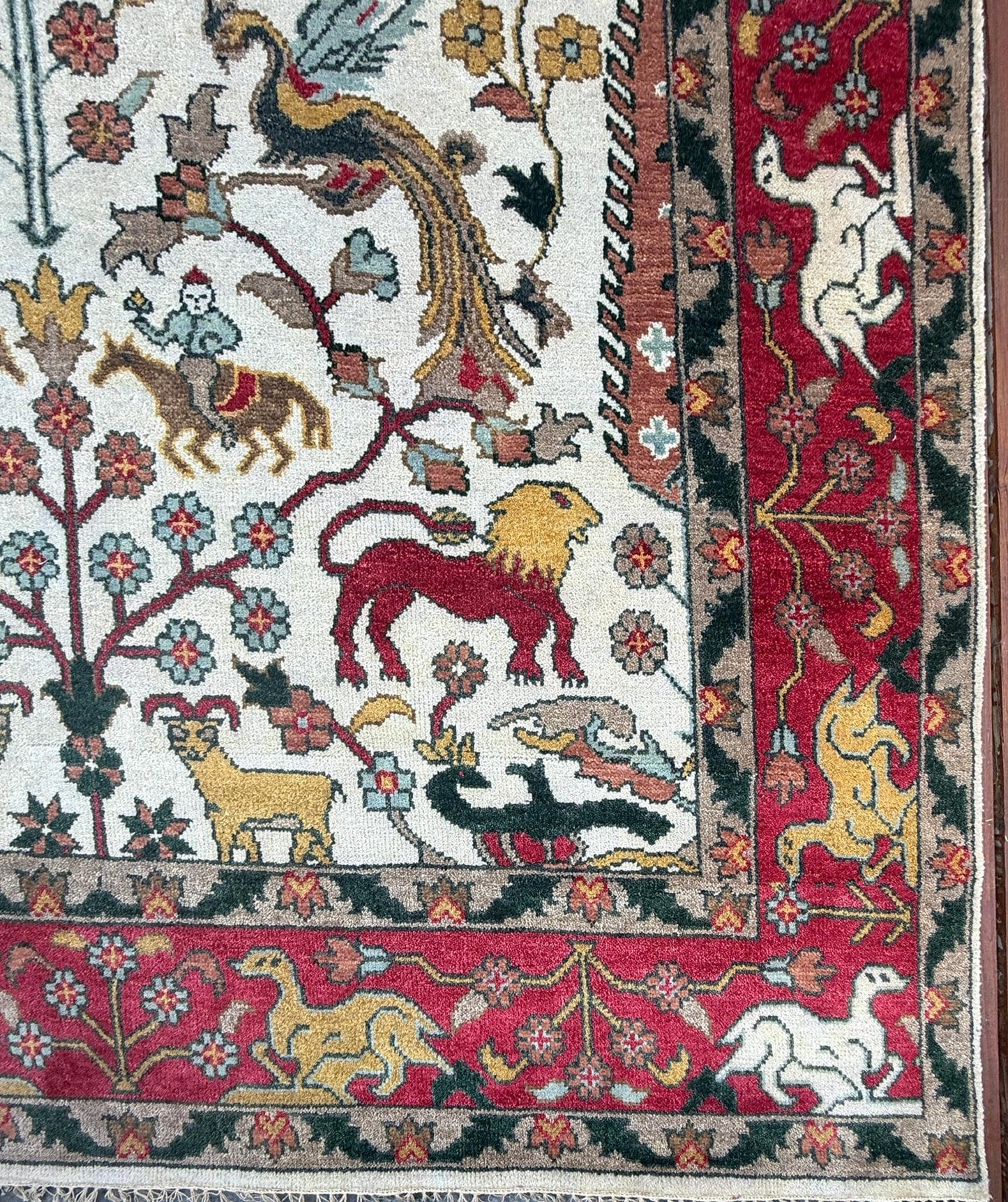 8x10 ft Handmade Oushak Wool Rug: Multicolored Tree of Life Design