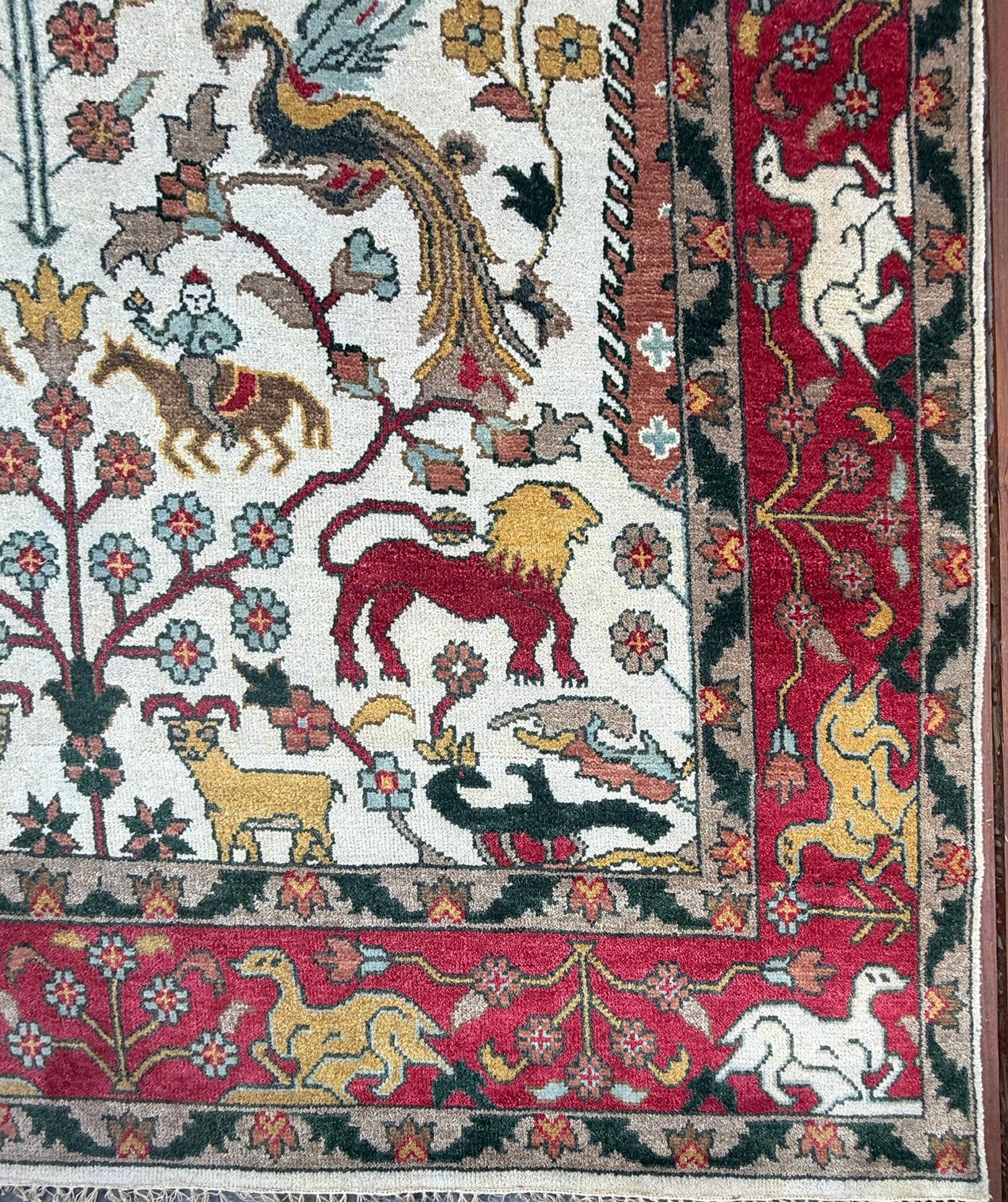 8x10 ft Handmade Oushak Wool Rug: Multicolored Tree of Life Design